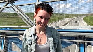 Public Roadside Romp: Risky Public Sex on Pedestrian Bridge porn video